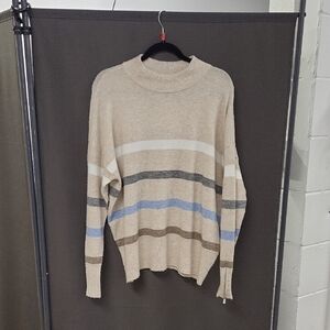 Men's Beige Striped Crewneck Sweater